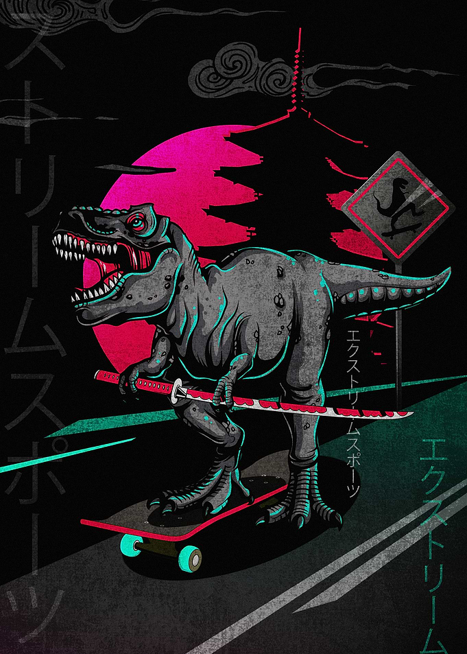 Samurai T-Rex Skater Japanese Art