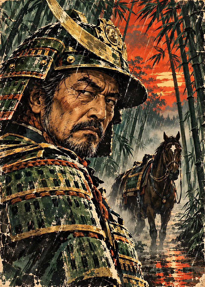 Samurai Warrior in Bamboo Forest