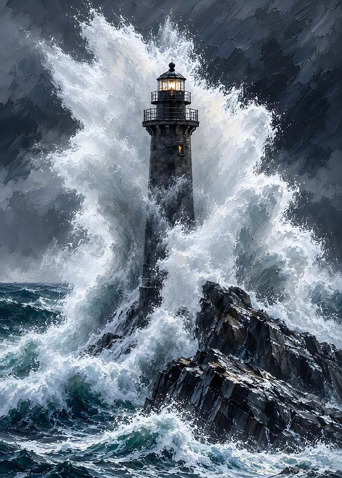 Lighthouse Amidst a Stormy Sea