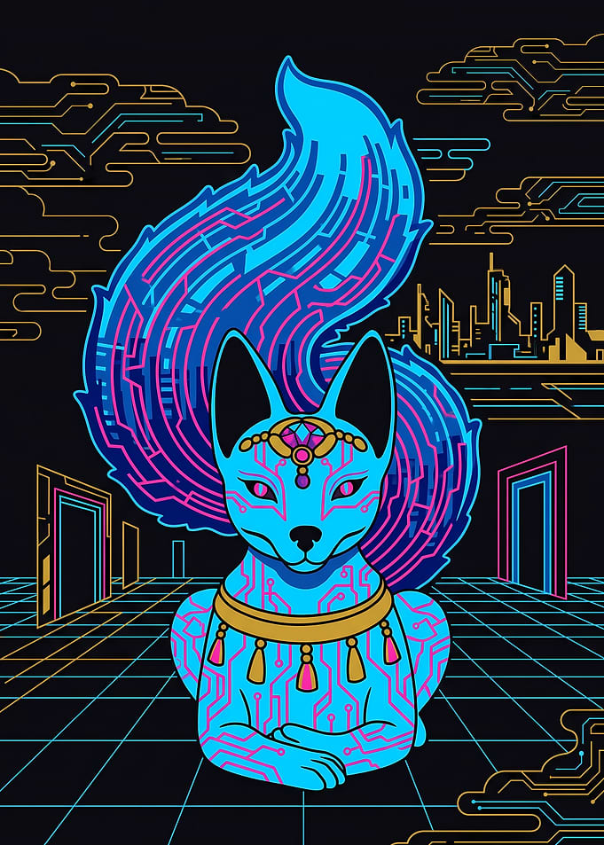 Cyberpunk Inari: Guardian Kitsune Fox