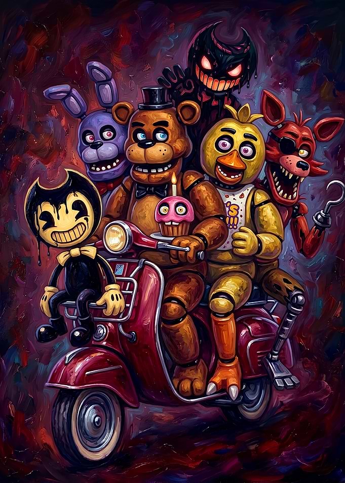 Horror Game Characters Riding a Scooter