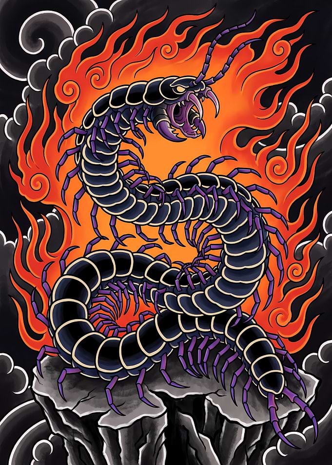Omukade - Giant Centipede Yokai - Japanese Irezumi Art