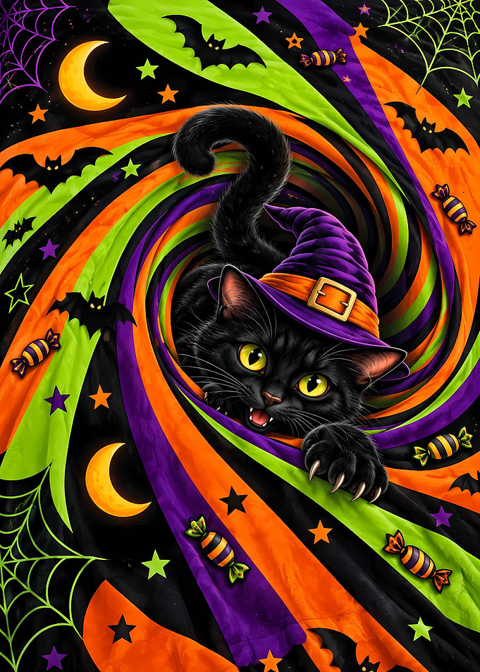 Black Cat in Witch Hat Halloween