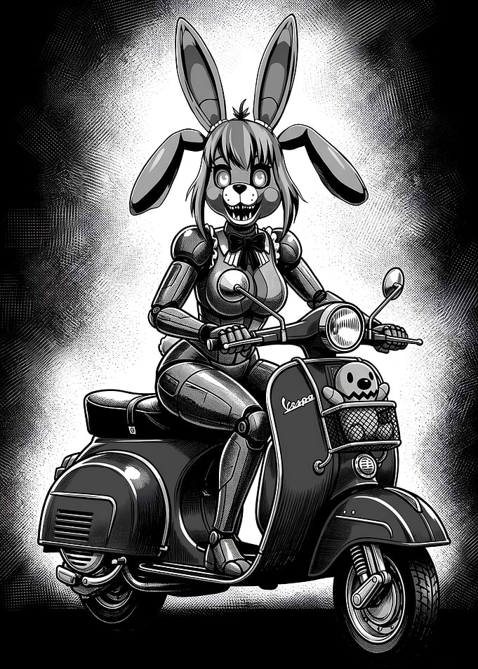 Robot Bunny Riding a Vespa Scooter