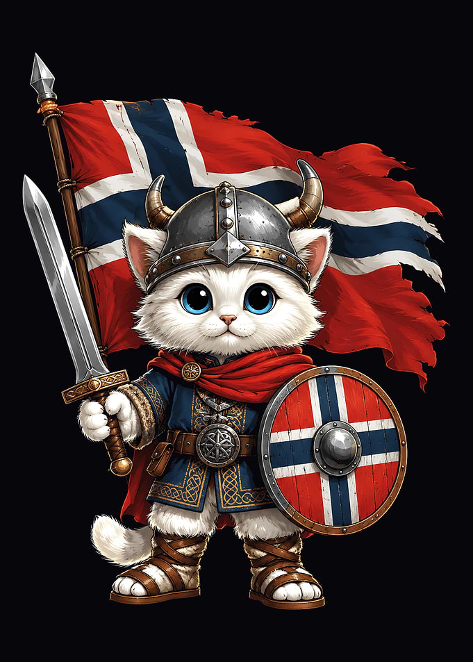 Cute Viking Cat with Norway Flag