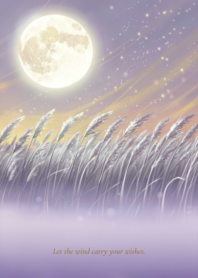 Silver Pampas Grass Under the Full Moon