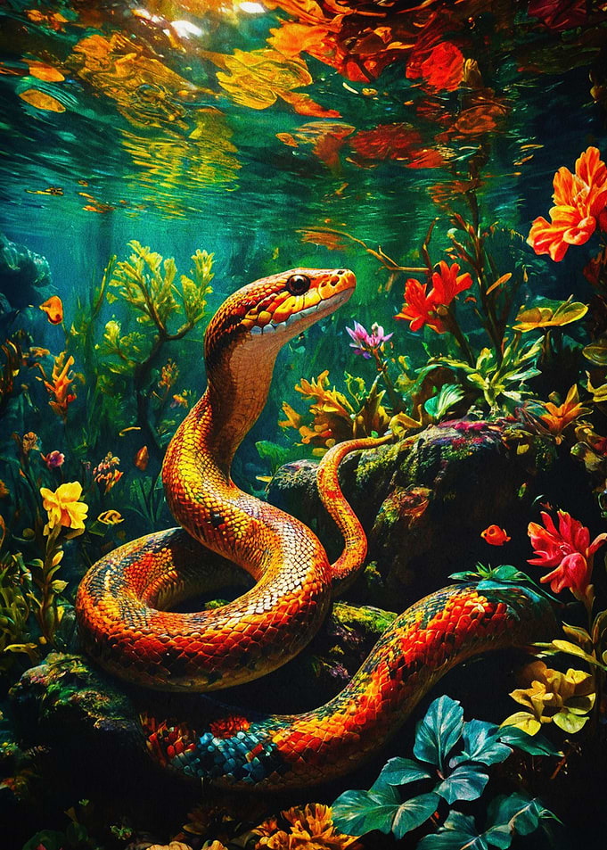Snake Floral Fantasy Jungle Art