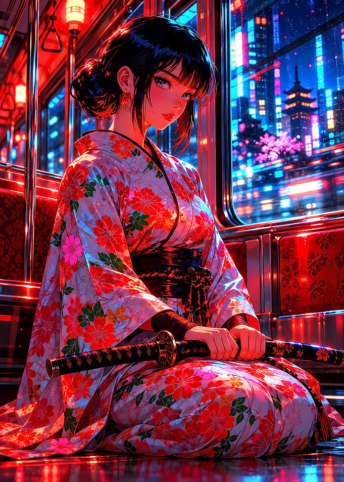 Cyberpunk Samurai Girl in Kimono