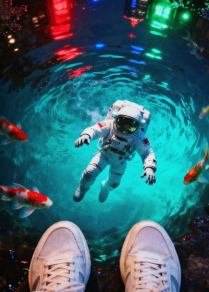 Astronaut Koi Fish Neon Art