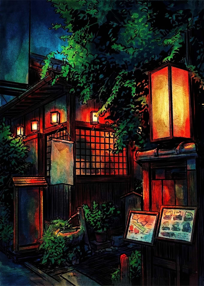 Traditional Japanese Restaurant at Night