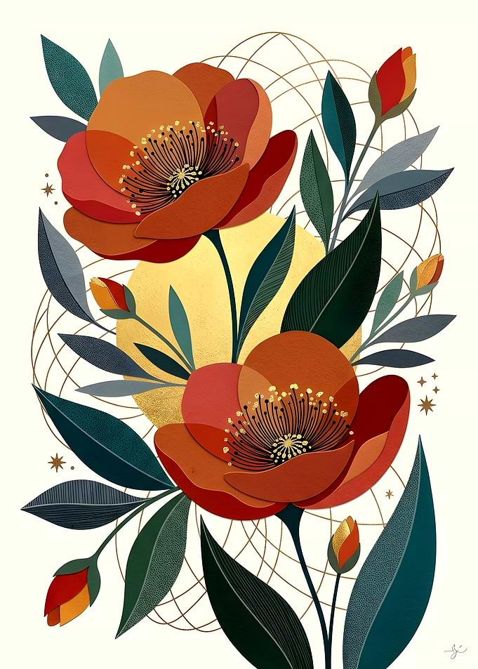 Elegant Floral Illustration with Gold Accents