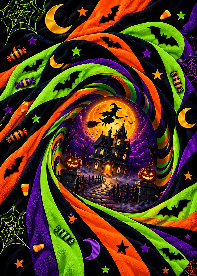 Halloween Haunted House Spiral Blanket