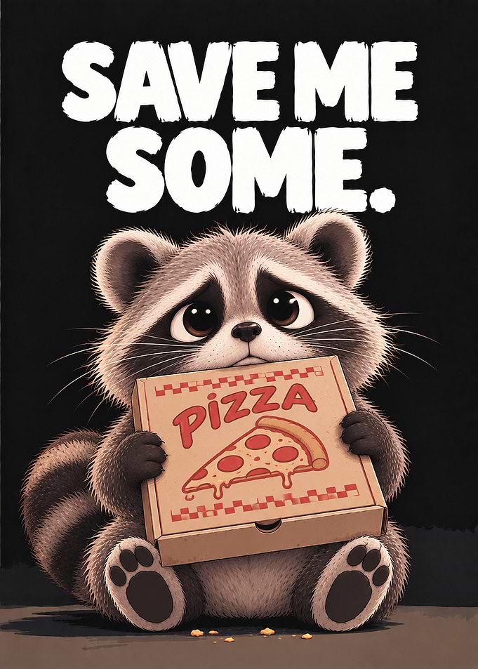 Cute Raccoon Asking for Pizza