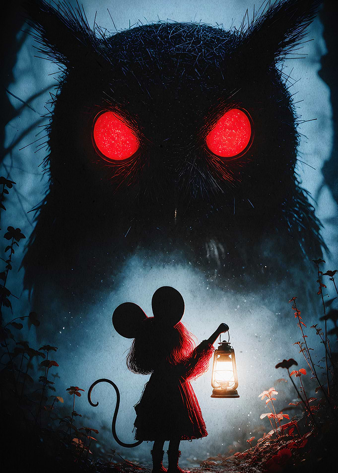 Giant Owl Mouse Dark Fantasy Art