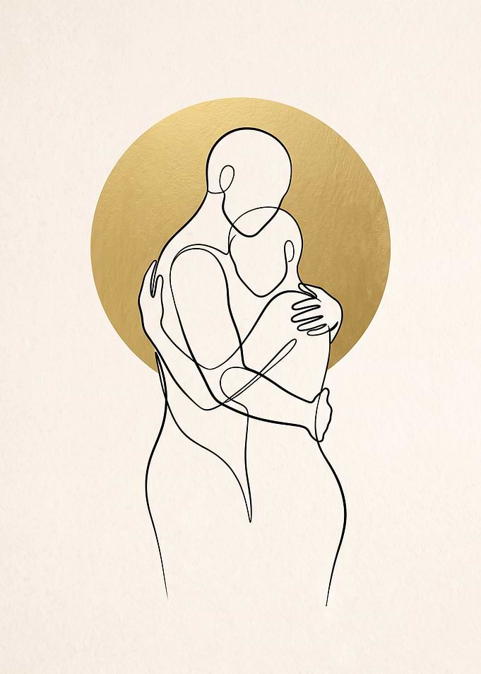 Minimalist Line Art Couple Embrace