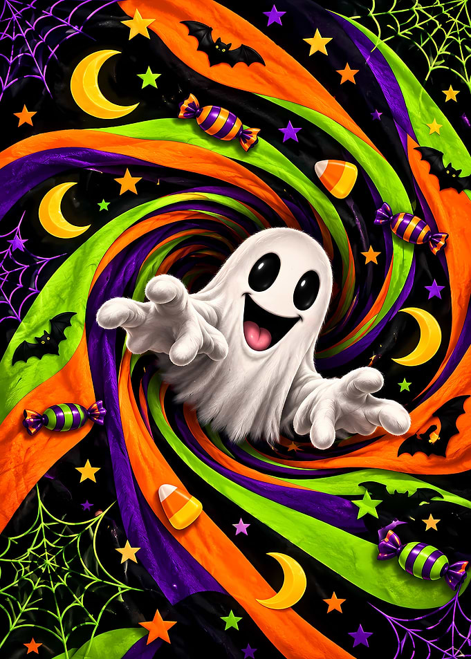 Cute Halloween Ghost Swirl Background
