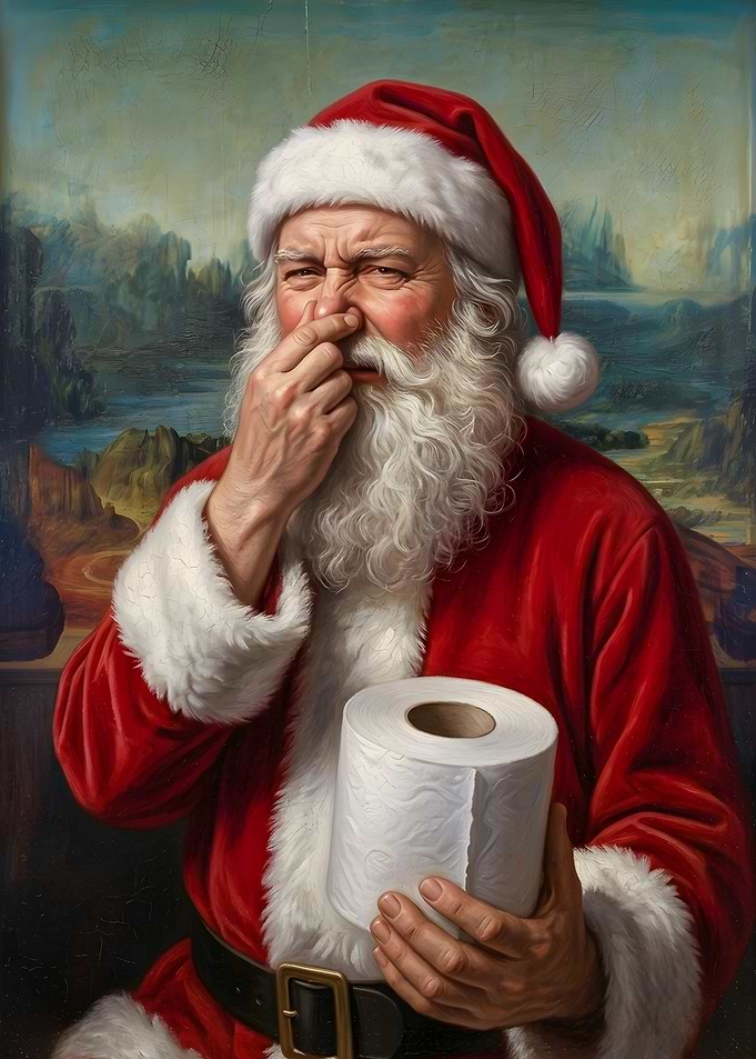 Santa Claus Holding Toilet Paper
