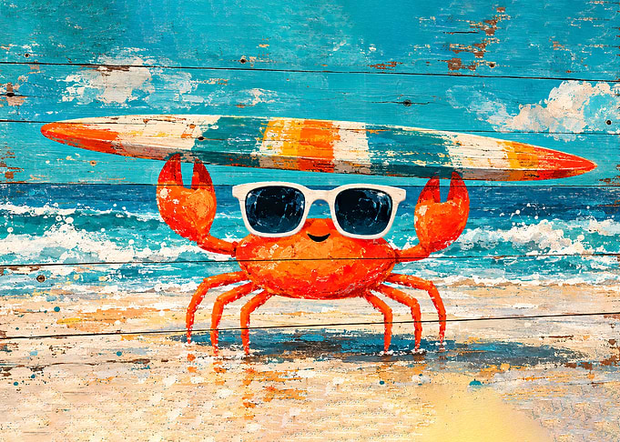 Surfing Crab with Sunglasses