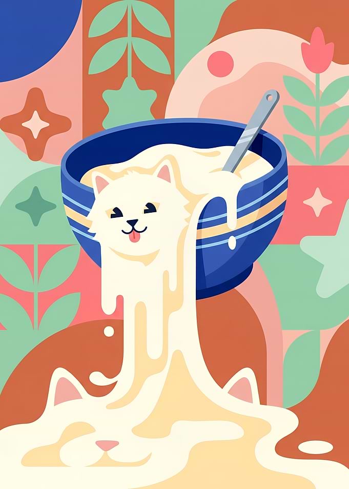Cute Cat Melting in Cereal Bowl