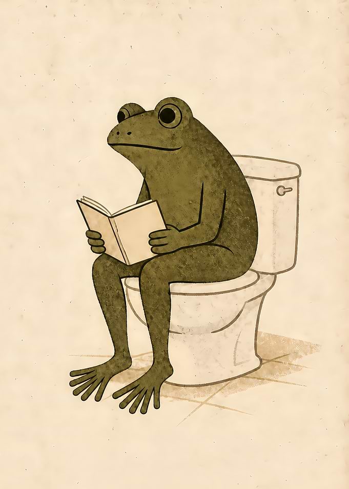 Frog Reading on the Toilet