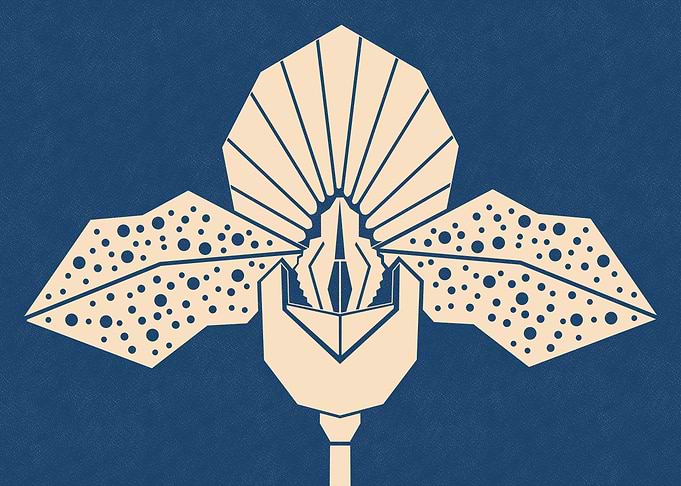 Geometric Linocut Orchid Illustration