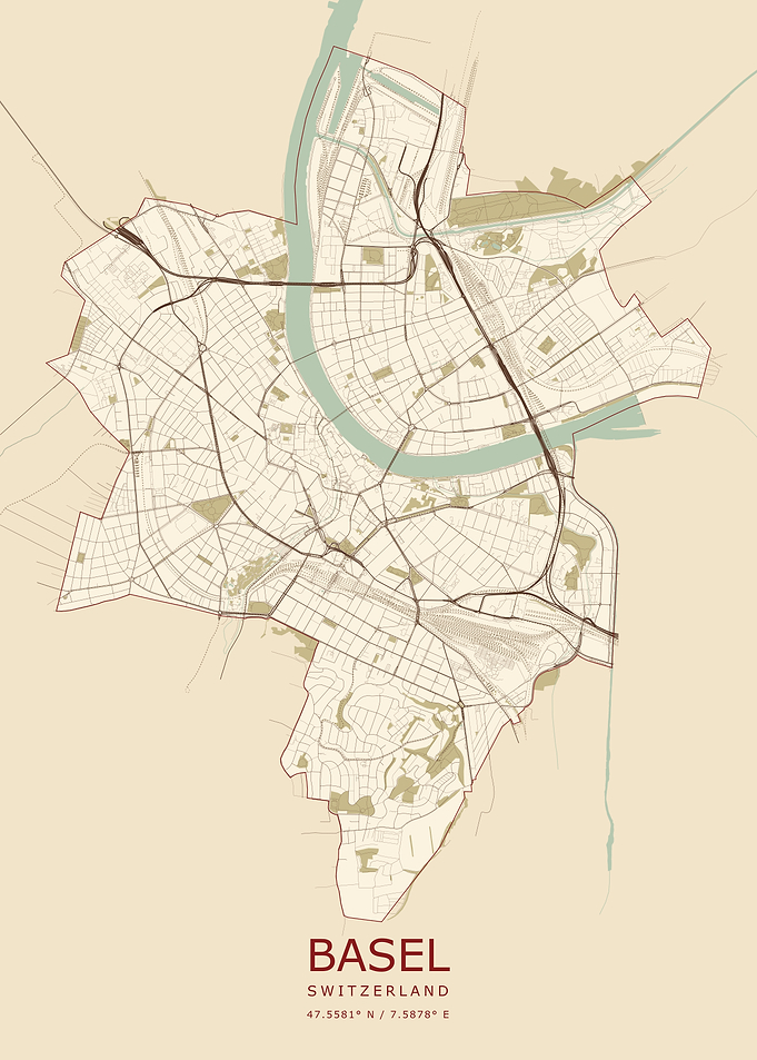 Minimalist Map of Basel Switzerland