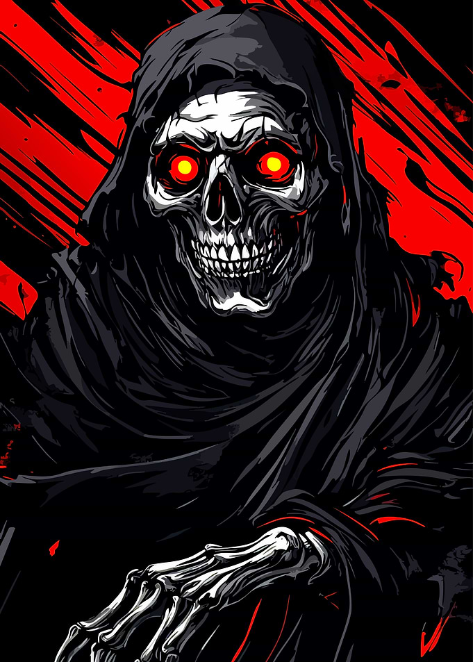 Grim Reaper with Glowing Red Eyes