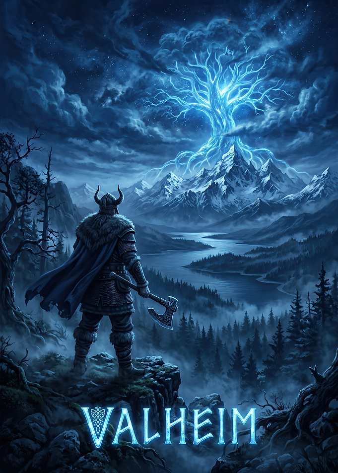 Valheim Viking Warrior and Yggdrasil