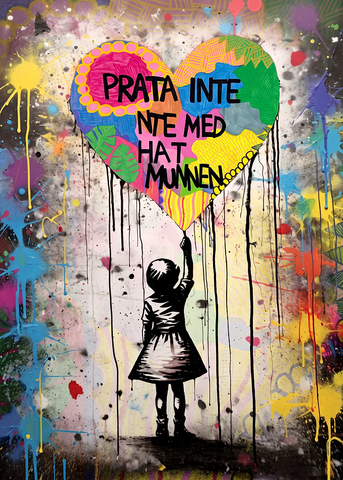 Street Art Girl with Heart Balloon