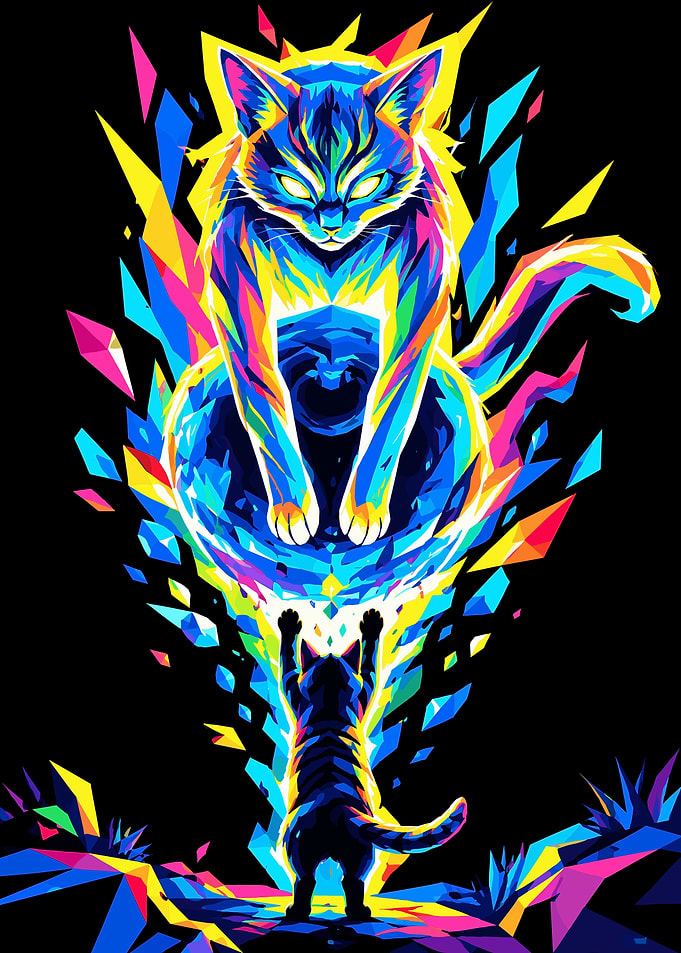 Neon Pop Art Cat Summoning Magic