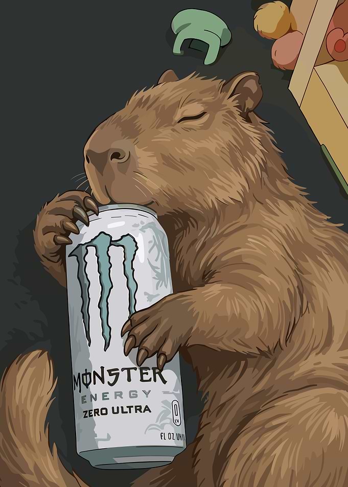 Capybara Drinking Monster Energy Drink