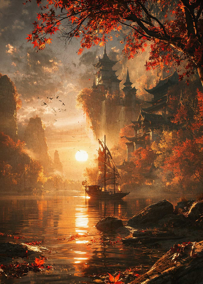 Autumn Japanese Pagoda Fantasy Art