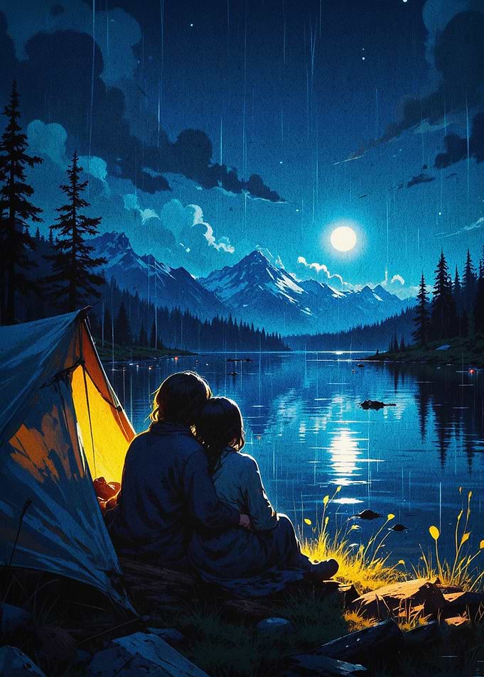 Anime Camping Night Romance Art