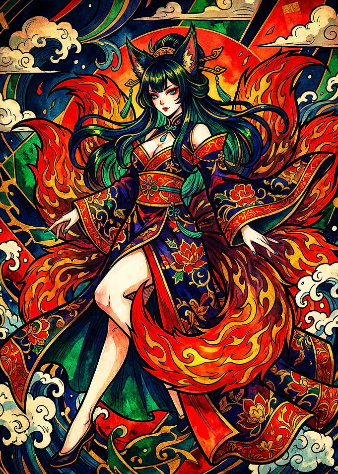 Nine-Tailed Fox Spirit Anime Illustration