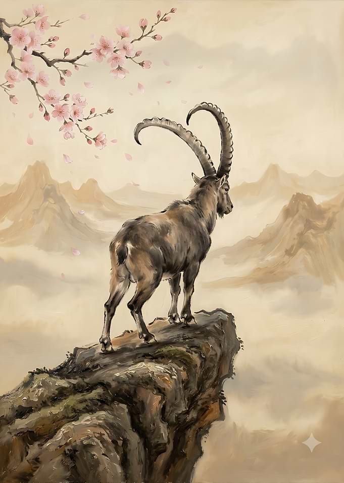 Ibex Standing on Mountain Cliff