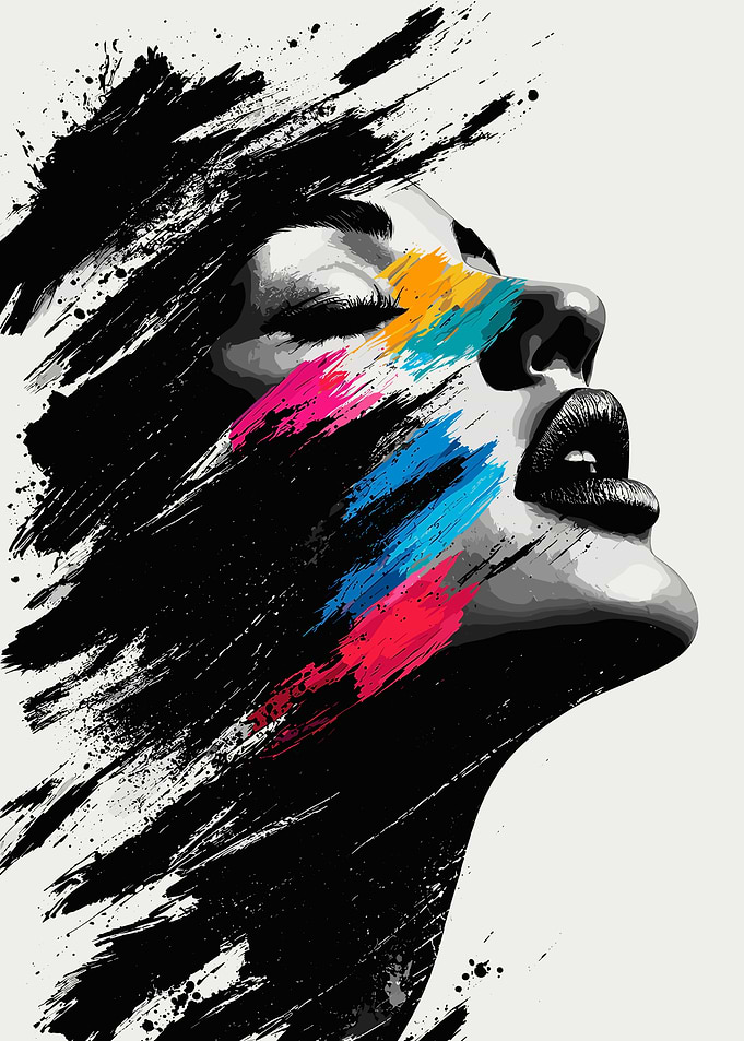 Abstract Portrait of Woman with Paint