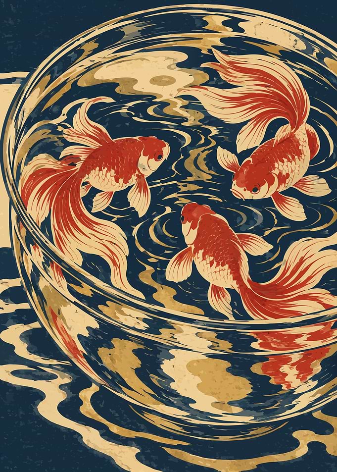 Three Goldfish in a Glass Bowl
