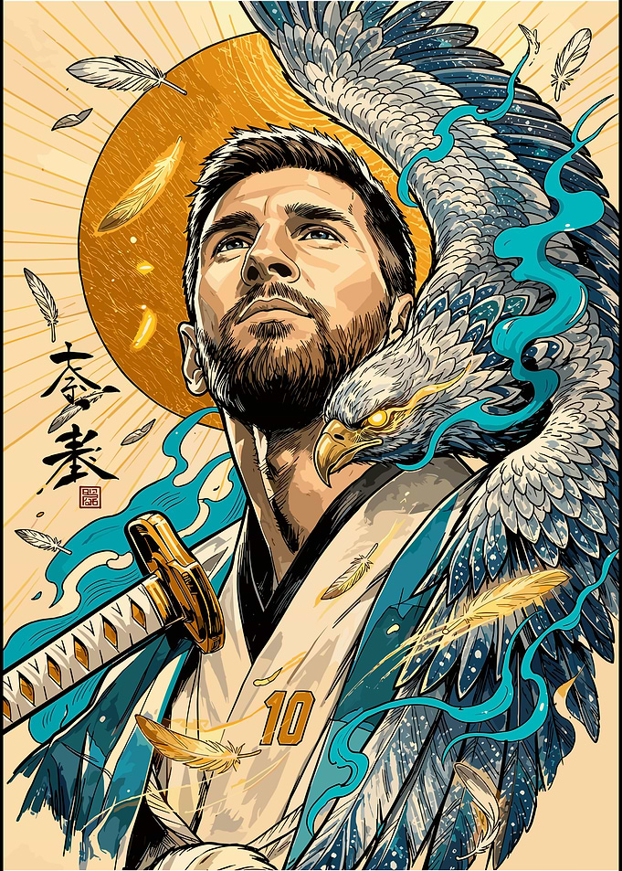 Lionel Messi Samurai Eagle Illustration