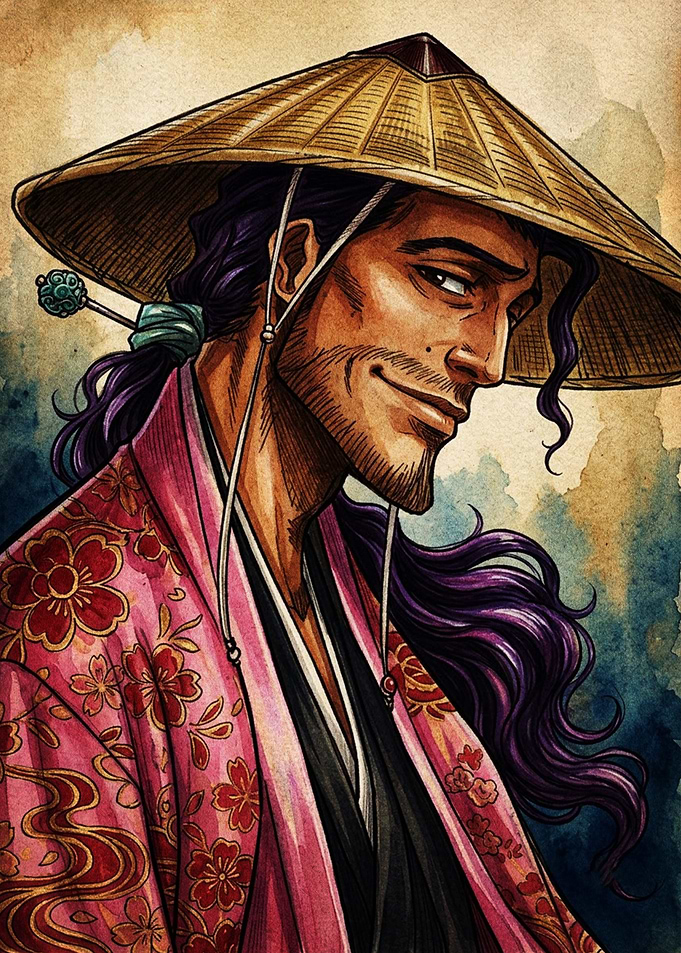 Portrait of a Samurai in Kimono