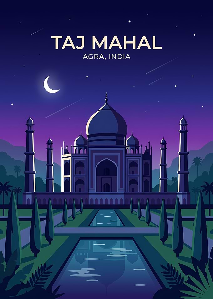 Taj Mahal Night Illustration