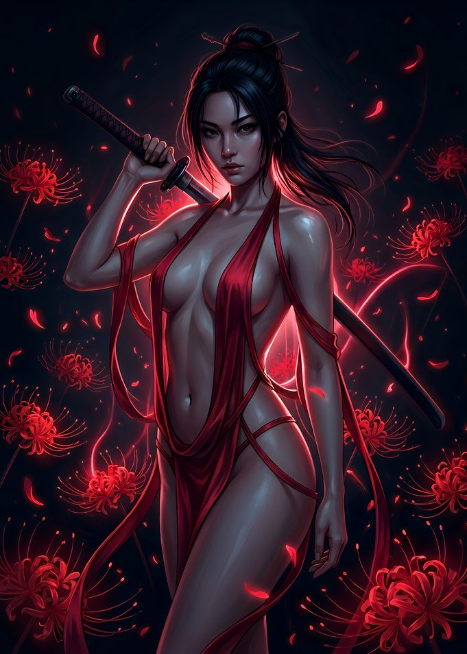 Warrior Woman with Red Spider Lilies