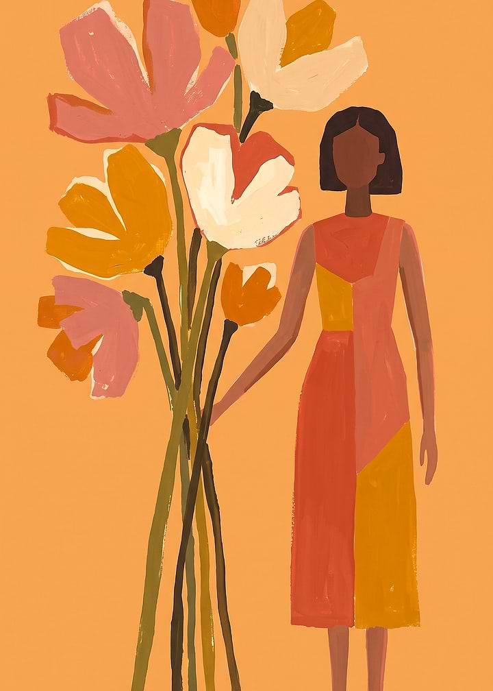 Woman with Abstract Floral Bouquet