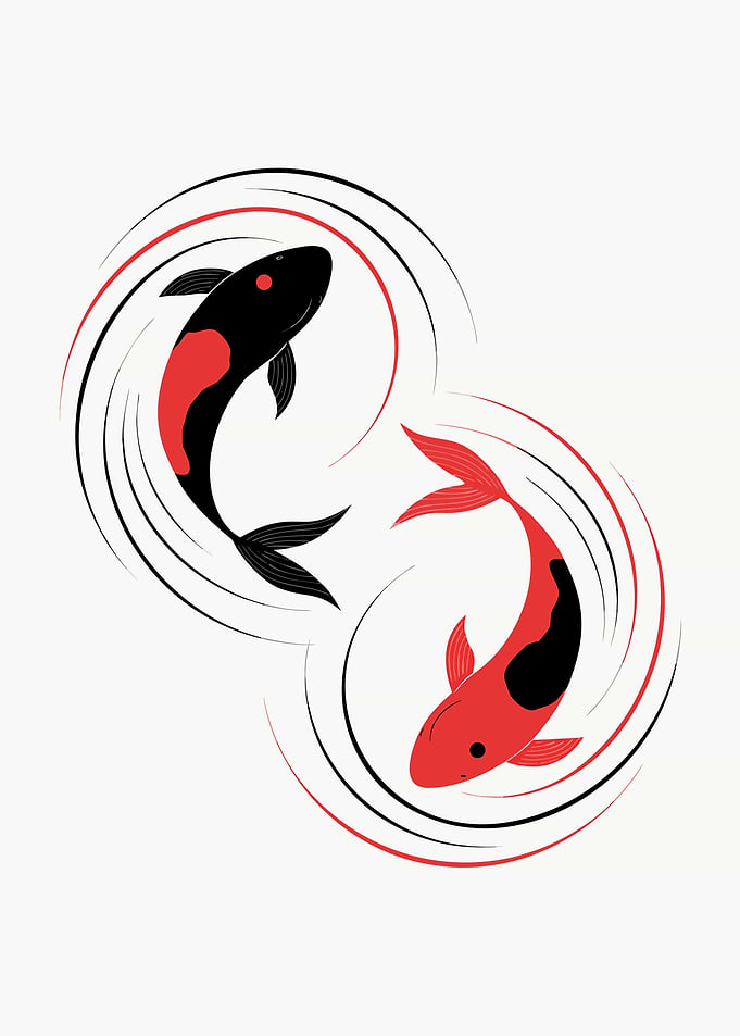 Minimalist Koi Fish Yin Yang Design