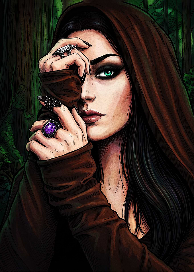Mysterious Hooded Sorceress Portrait