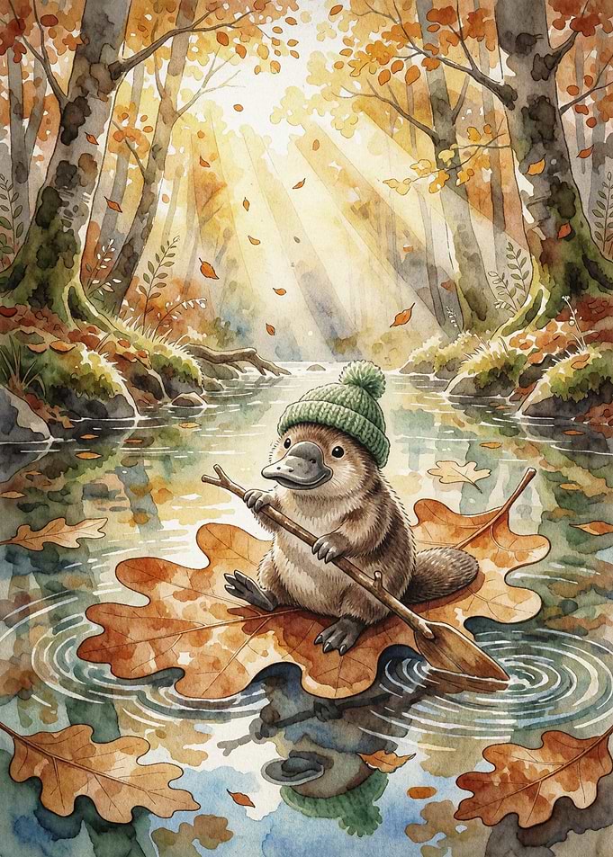 Platypus Leaf Boat Cute Watercolor