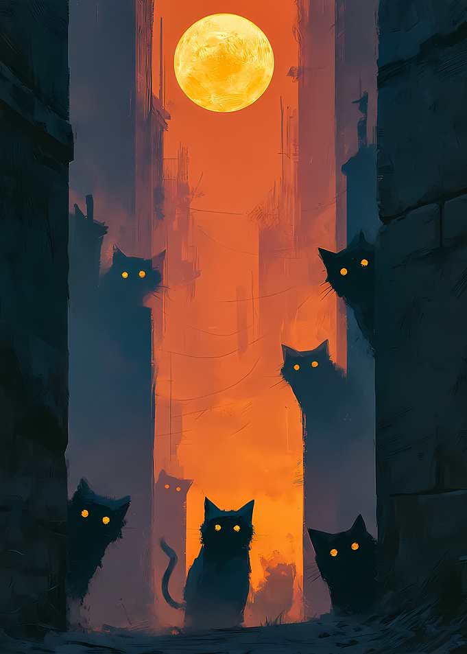 Black Cats in Orange Alleyway