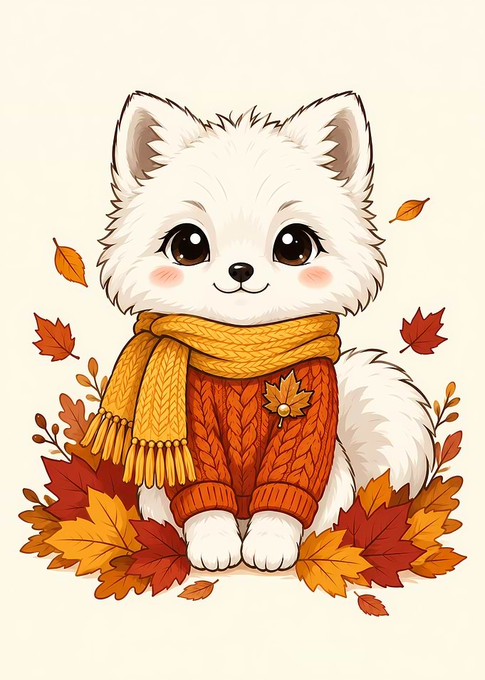 Cute White Puppy in Autumn Sweater