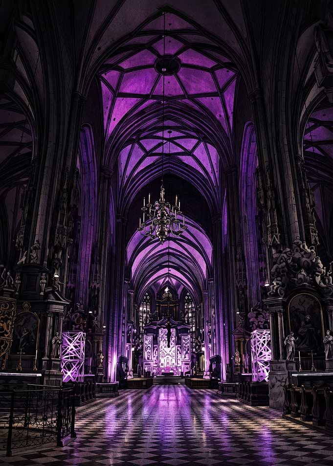 Gothic Cathedral with Purple Lighting