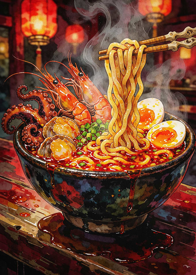 Spicy Ramen Bowl Japanese Food Art