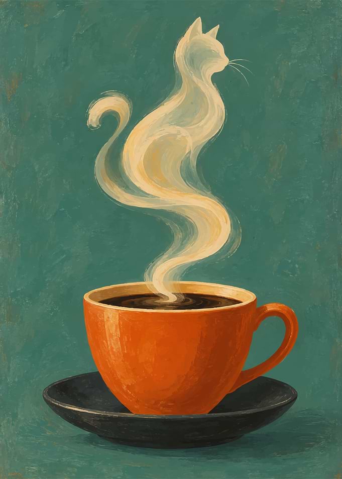 Cat Shaped Steam Rising From Coffee